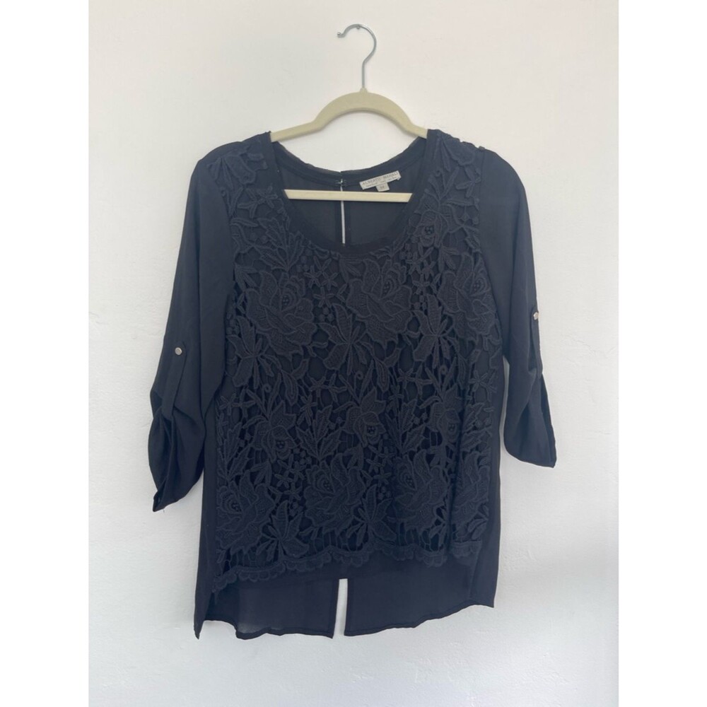 Alberto Makali Black Floral Lace Front Blouse